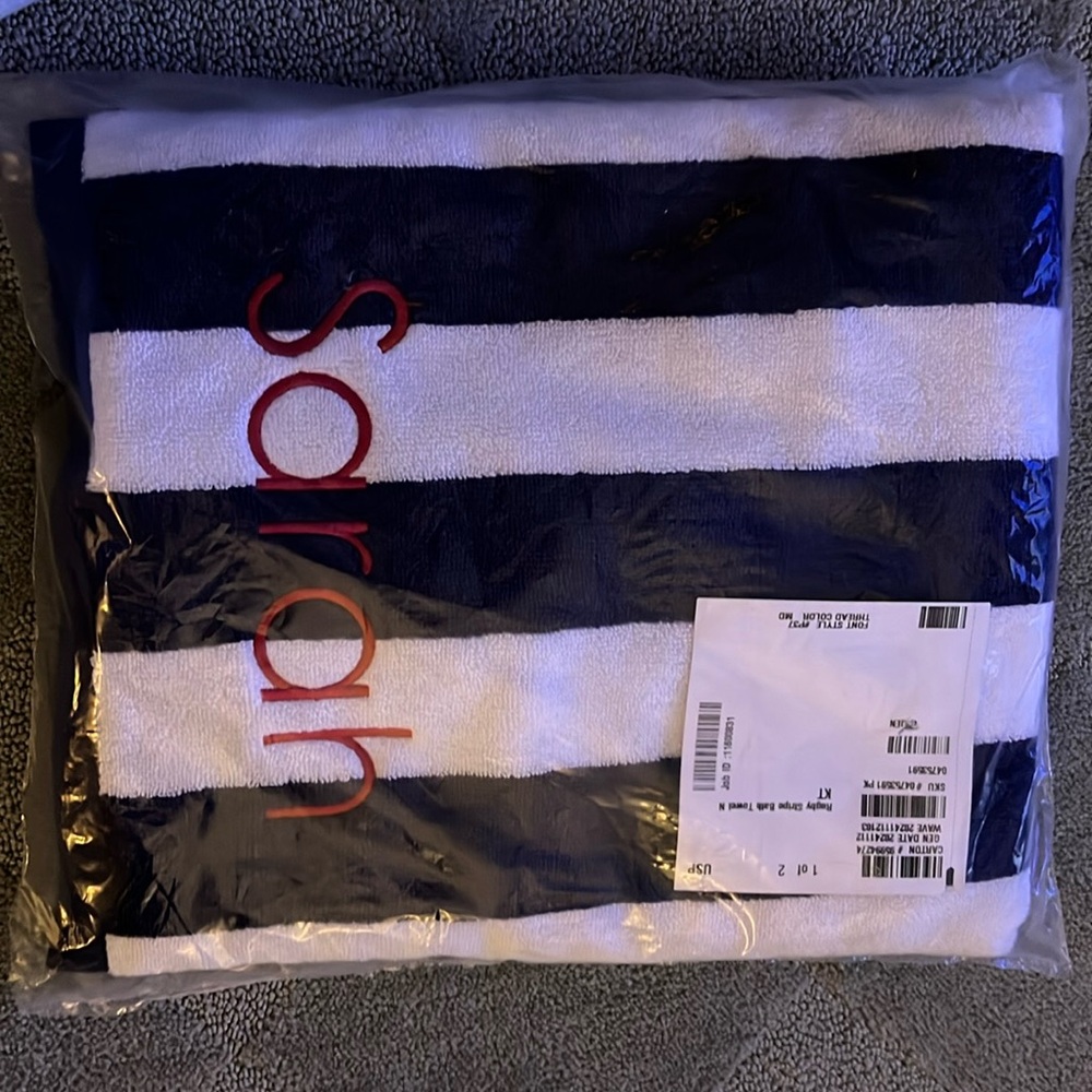 Pottery Barn Kids Navy and White Bath Towel “Sarah”